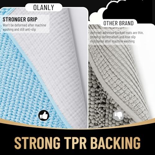 OLANLY Thick Chenille Bathroom Runner Rugs Mats 44x24, Sky Blue - Image 5