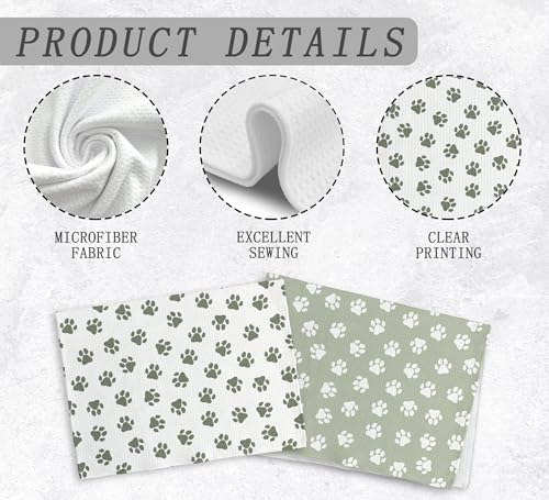Dog Paws Dish Towel, Sage Green Kitchen Towels and Dishcloths Set of 2 - Image 7