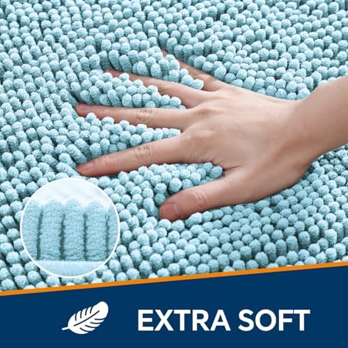 Chenille Bathroom Rug 40"x60" Baby Blue, Large Plush Bath Mat - Image 3