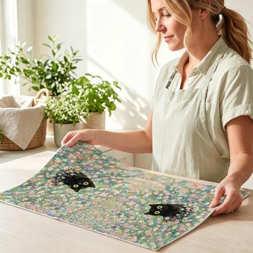 Cute Cat Kitchen Towels 24x14 Inch, Cats Gifts Floral Reusable Dish Towels - Image 6