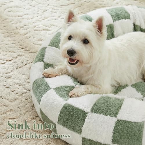 Ohocut Checkered Dog Bed, Cute Sage Green Retro Style Aesthetic Round Warming - Image 3