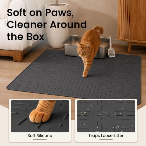 OHMO Large Cat Litter Mat, 31.5x23.6 Silicone Trapping Mat Black - Image 3