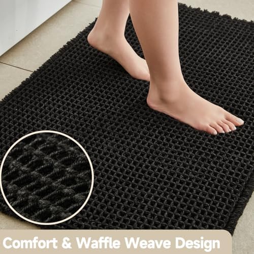 TYUU Black Waffle Runner Rug Bathroom, Long Boho Bath Mat - Image 3