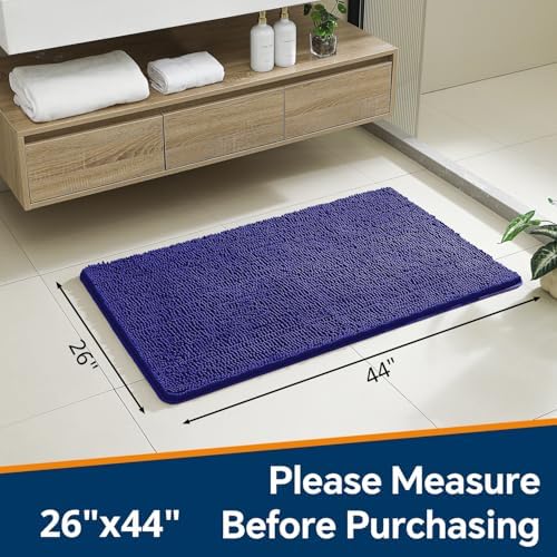 Chenille Bathroom Rug 26"x44" Royal Blue, Non-Slip Plush Bath Mat - Image 2