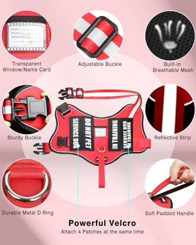 Service Dog Vest Harness and Leash Set+10 Patches Red XS - Image 3