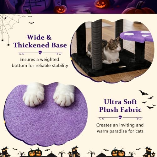 PETSITE 57-inch Gothic Cat Tree, Bat-Shaped Dangling Ball, Comfy Condo - Image 6