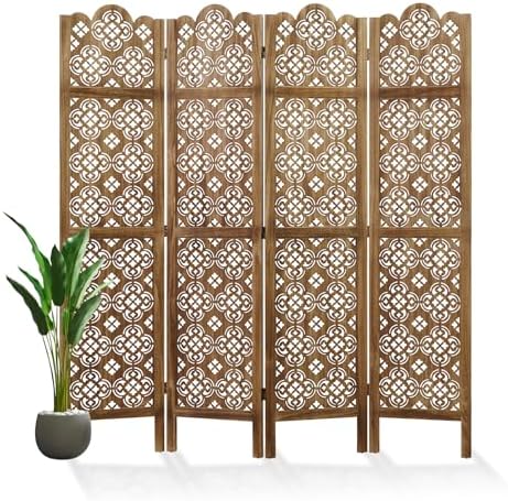 68.9Inch Folding Room Divider, 4 Panels Wood Carved Privacy Screens by Svimi