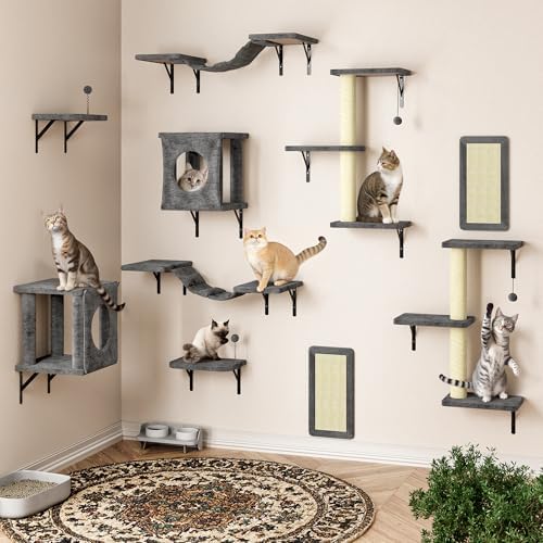 Cat Wall Shelves, 10-in-1 Wall-Mounted Cat Furniture Set - Image 2