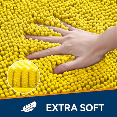 Chenille Bathroom Rug 24"x36" Yellow, Non-Slip Plush Bath Mat - Image 3