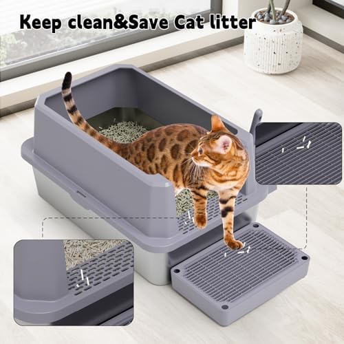 RIZZARI Open Cat Litter Box: Stainless, High Sided, Easy Clean - Image 3