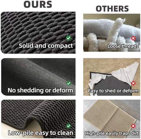 TYUU Black Bathroom Rugs Non Slip Washable, Super Absorbent Thin Bath Mat Quick - Image 6