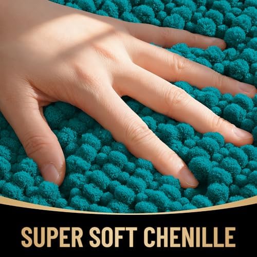 OLANLY Thick Chenille Small Bathroom Rugs Mats 24x16, Deep Lake - Image 2