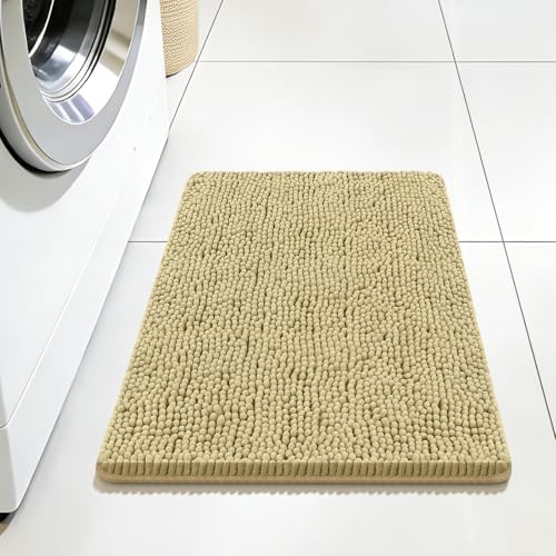 Bcoimo Small Bath Rug Mat, Chenille High Absorbent Beige Bathroom Floor Mats by Bcoimo