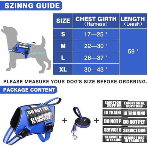 Service Dog Vest Harness and Leash Set+10 Patches, Easy Walk Blue M - Image 6