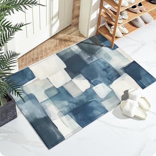 Blue Geometric Watercolor Bath Mat by VisittheDuibelproduct