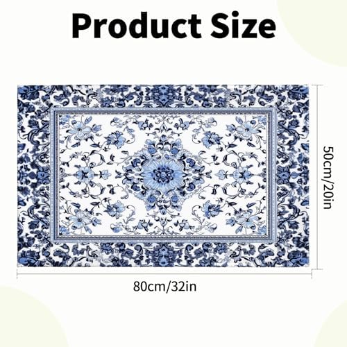 Giwawa Boho Floral Bath Rug Blue Leaves Soft Absorbent Bath Carpet 20x32 Inch - Image 3