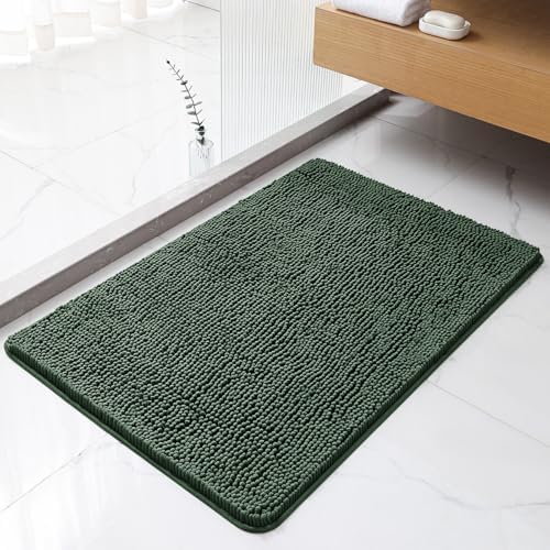 Chenille Bathroom Rug 24"x36" Hunter Green, Non-Slip Plush Bath Mat by Kildoss