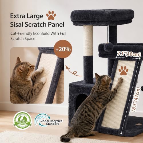 Heybly Compact Cat Tree with Big Scratcher, Stable Cat Tower HCT206SG - Image 4
