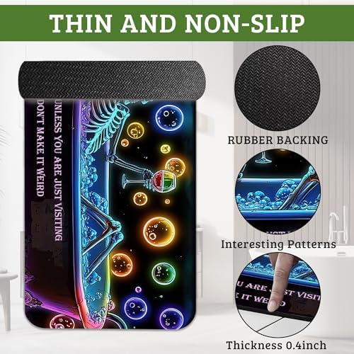 Punk Skull Bathroom Rugs Thin Bath Mat Non Slip Washable, Rubber Backing Quick - Image 3