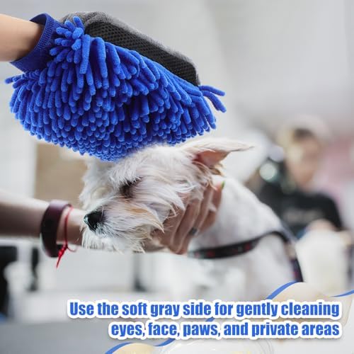 Teenyyou 2 Pcs Dog Towel Chenille Microfiber Pet Grooming Gloves - Image 6