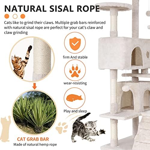 BestPet | 54" Cat Tree Tower | Beige | Sturdy Multi-Level Cat Tree - Image 4