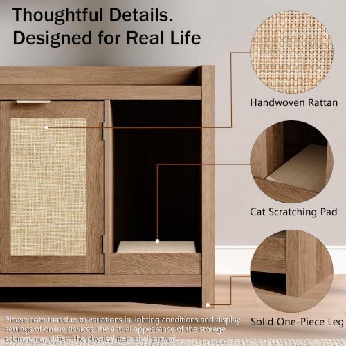 Cat Litter Box Enclosure, Modern Rattan Hidden Litter Box Furniture - Image 3
