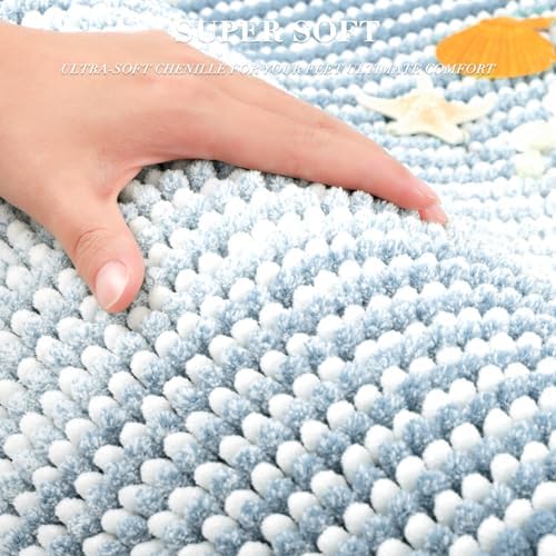BSICPRO Large Chenille Bathroom Rugs, 24x43 Striped Bath Mats, Ice Blue - Image 2