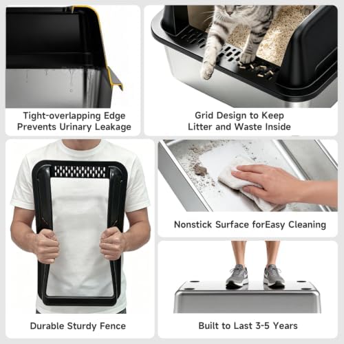 High-Sided Stainless Steel XL Cat Litter Box - Image 6