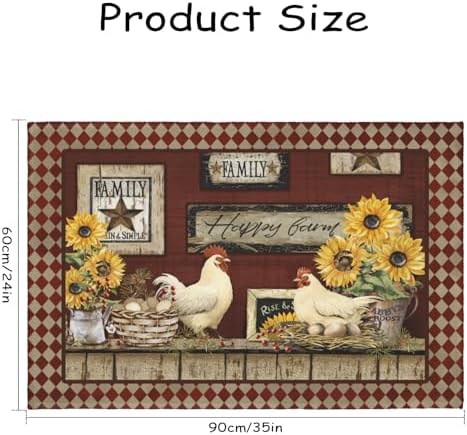 Giwawa Vintage Rooster Bath Rug Farmhouse Chicken Shower Mat Absorbent Bath - Image 3