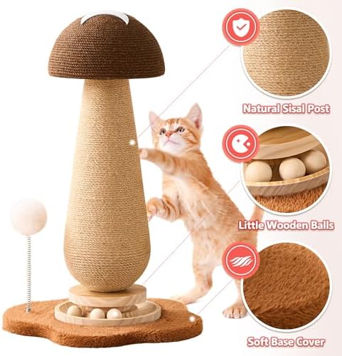 Mushroom Cat Scratching Post Cat Tree, 21.5‘’ H Cute Cat Scratcher Tower - Image 3