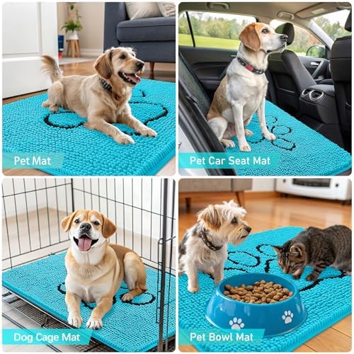 OLANLY Dog Door Mat for Muddy Paws 48x30, Paw Print Design Chenille Mud Mat - Image 7
