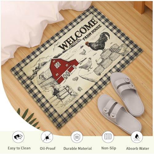 Giwawa Farmhouse Rooster Bath Rug Country Chicken Shower Rug Absorbent Bath - Image 5