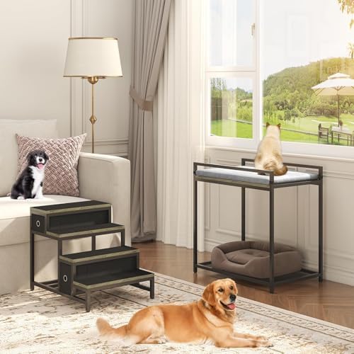 Saudism Pet Bunk Bed with Removable Stairs and 2 Drawers, Dogs/Cats Window Perch - Image 2