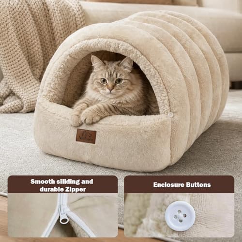 Covered Cat Bed Cave for Indoor Cats, 2-in-1 Enclosed Pet Bed for Small Dogs - Image 3