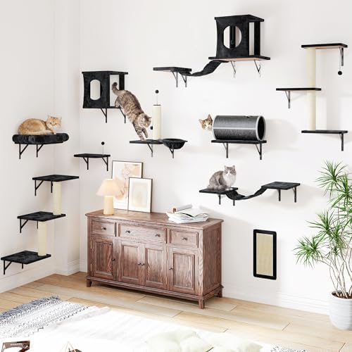 12-in-1 Cat Wall Shelves, Modern Wall-Mounted Cat Furniture by KAMABOKO