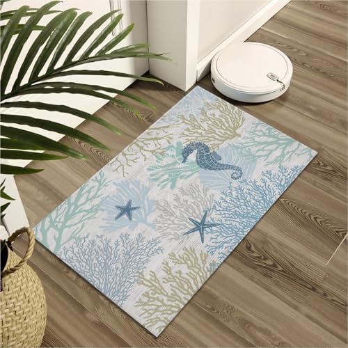 Giwawa Summer Coral Bath Rug Coastal Starfish Bathtub Mat Extra Soft Washable - Image 6