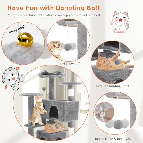 54 Inch Cat Tree Tower with Natural Sisal Scratching Post - Image 3