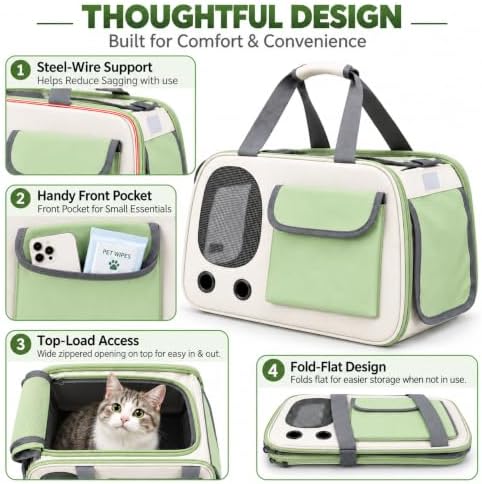 Soft-Sided Cat Carrier, 17.7“×10.2”×11“ Foldable Portable Pet Travel Bag - Image 4