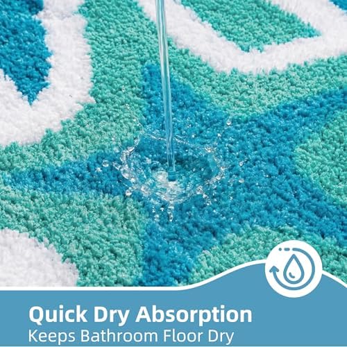 Blue Coastal Bathroom Rugs Soft Absorbent Microfiber Beach Decor - Image 5