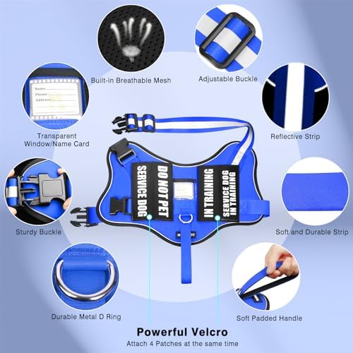 Service Dog Vest Harness and Leash Set+10 Patches, Easy Walk Blue M - Image 5