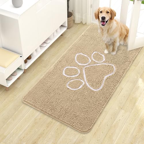 OLANLY Dog Door Mat for Muddy Paws 40x24, Paw Print Design Chenille Mud Mat by OLANLY