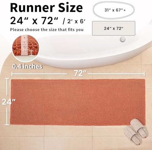 Burnt Orange Bathroom Rug, Fall Waffle Bath Mat Runner - Image 2