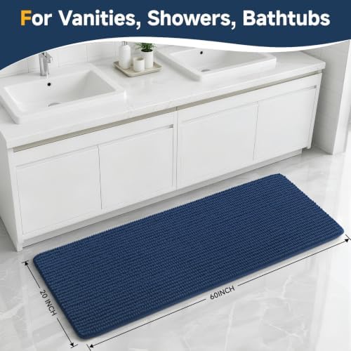 Ophanie Navy Blue Bathroom Runner Rugs 60x20, Soft Chenille Bath Mat, Non Slip - Image 2