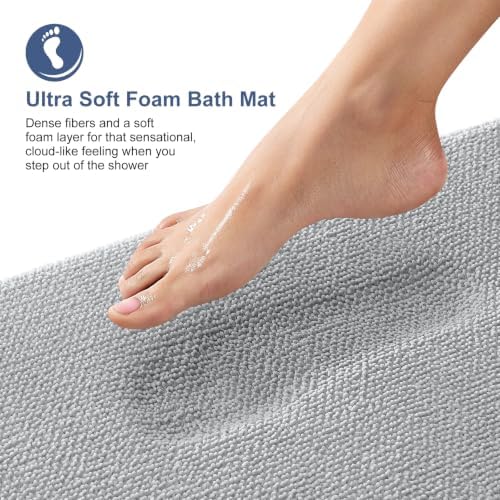 OLANLY Memory Foam Bathroom Runner Rugs 44x24, Long Bath Mats, Light Grey - Image 2