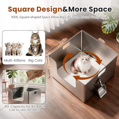 2 Pack XXXL Square Stainless Steel Litter Box - Image 2
