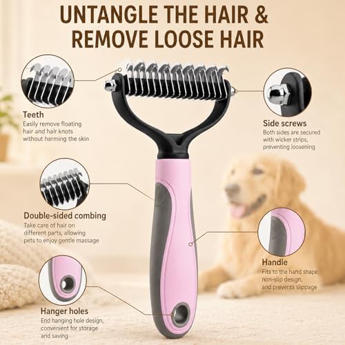 2Pcs Pet Knotter for Dogs/Cats, Double Sided Pet Grooming Brush, Undercoat Rake - Image 4