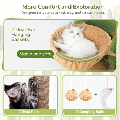 Globlazer 74in Cactus Heavy Duty Cat Tree Tower - Image 5