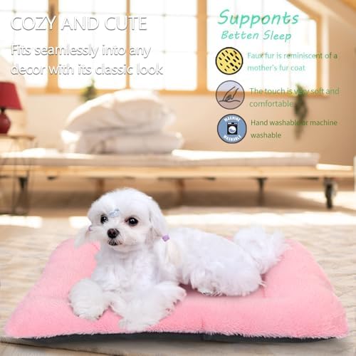 Pink Dog Bed for Crate or Cage 22 Inch for Extra Small Dogs, Soft Fluffy Comfy - Image 2
