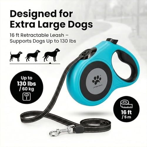 16 ft Retractable Dog Leash for Extra Large Dogs up to 130 lbs, Tangle-Free - Image 4