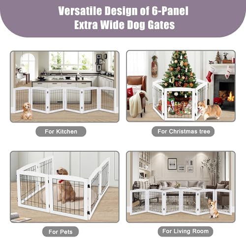 LZRS 6-Panel Extra Wide Wooden Freestanding Dog Gate: Foldable Solid Wood and - Image 6